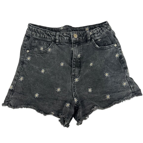 Art Class Girls Black Denim Shorts XL Starburst Embroidery Raw Hem - Picture 1 of 4